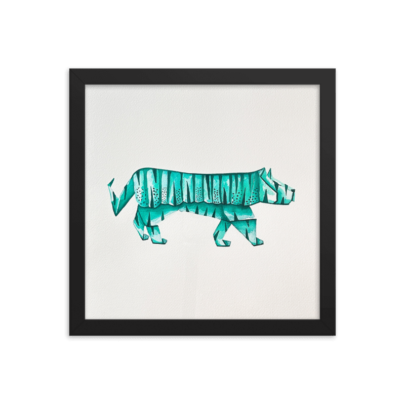 Tiger Origami Framed Watercolor Painting